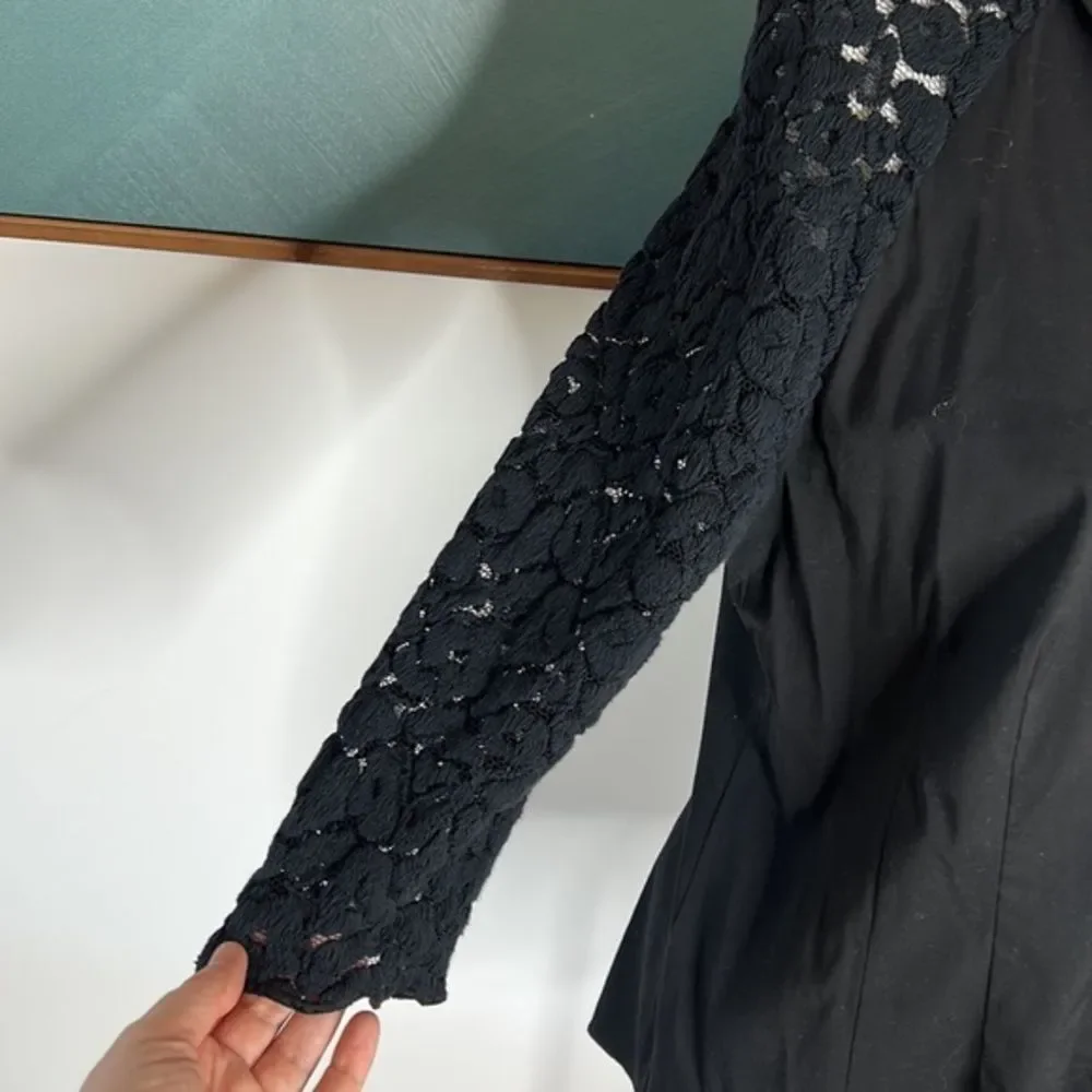 Lafayette, 148 black button down with lace sleeves, size 8 - Picture 3 of 7